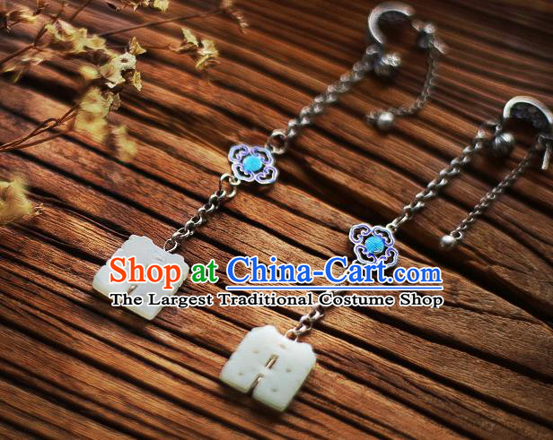 China Traditional Cheongsam Cloisonne Silver Ear Accessories National Wedding Jade Earrings