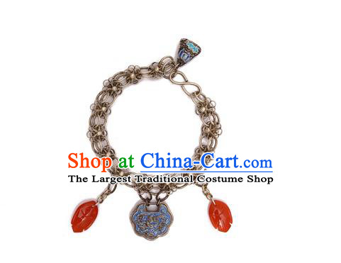 China Handmade Blueing Silver Lock Wristlet Accessories National Woman Tassel Bracelet