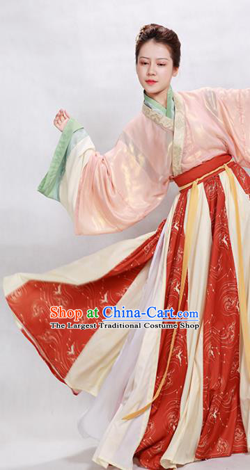 China Ancient Palace Princess Hanfu Dress Apparels Traditional Jin Dynasty Court Beauty Historical Clothing