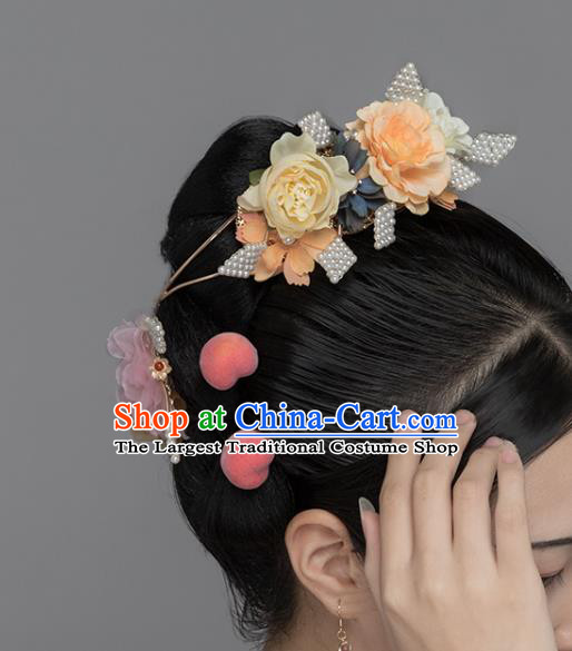 China Ancient Imperial Concubine Hair Accessories Traditional Song Dynasty Court Woman Silk Peony Hair Crown