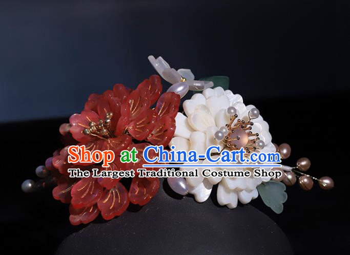 China Ancient Imperial Concubine Hairpin Traditional Song Dynasty Court Lady Shell Peony Hair Stick