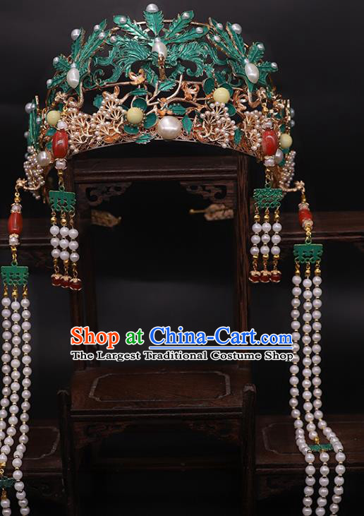 China Ancient Bride Tassel Phoenix Coronet Traditional Ming Dynasty Court Woman Wedding Hair Crown