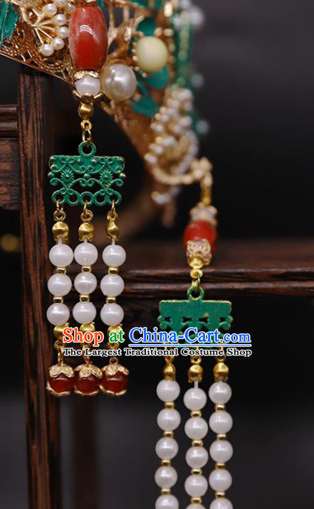 China Ancient Bride Tassel Phoenix Coronet Traditional Ming Dynasty Court Woman Wedding Hair Crown