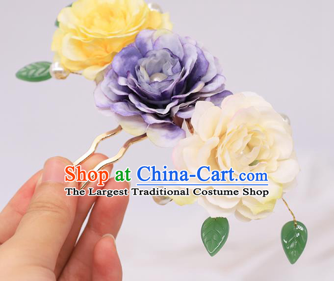 China Ancient Princess Pearls Hair Stick Traditional Song Dynasty Palace Lady Silk Peony Hairpin