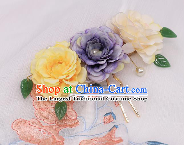 China Ancient Princess Pearls Hair Stick Traditional Song Dynasty Palace Lady Silk Peony Hairpin