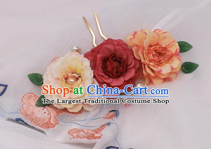 China Ancient Princess Silk Peony Hairpin Traditional Song Dynasty Palace Lady Pearls Hair Stick