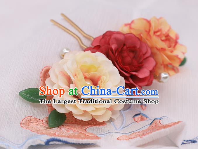 China Ancient Princess Silk Peony Hairpin Traditional Song Dynasty Palace Lady Pearls Hair Stick