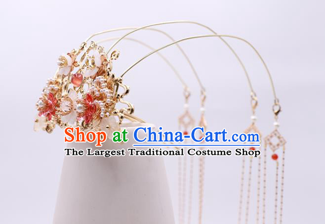 China Ancient Noble Lady Tassel Hairpin Traditional Ming Dynasty Princess Plum Hair Crown