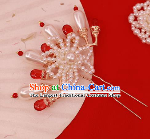 China Ancient Palace Lady Hairpin Traditional Ming Dynasty Princess Pearls Hair Stick