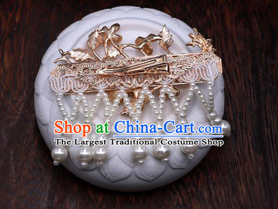 China Ancient Princess Golden Plum Hairpin Traditional Ming Dynasty Pearls Tassel Hair Claws