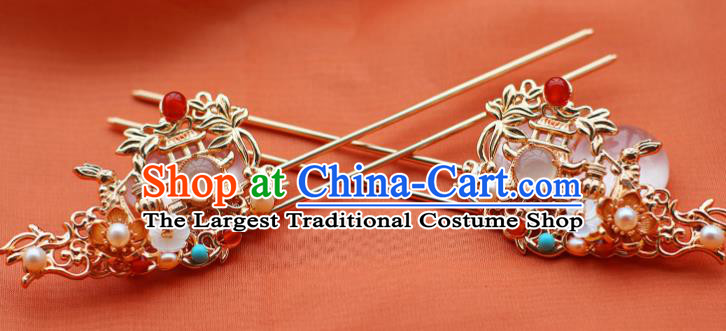 China Ancient Palace Lady Hairpin Traditional Ming Dynasty Queen Golden Lotus Hair Stick