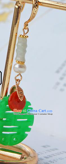 Chinese Traditional Wedding Cheongsam Jade Earrings Ancient Empress Pearl Ear Jewelry