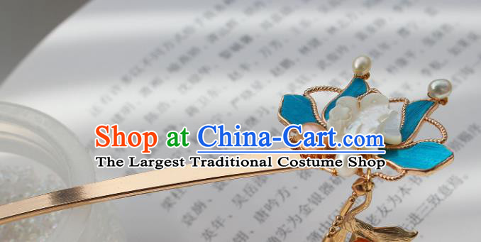 China Ancient Court Lady Shell Orchids Hairpin Traditional Ming Dynasty Imperial Concubine Tassel Hair Stick