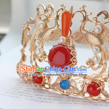 China Ancient Court Empress Hairpin Traditional Tang Dynasty Wedding Golden Phoenix Hair Crown