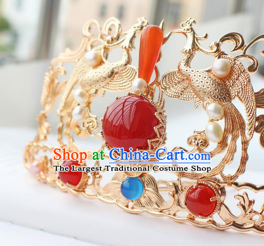 China Ancient Court Empress Hairpin Traditional Tang Dynasty Wedding Golden Phoenix Hair Crown