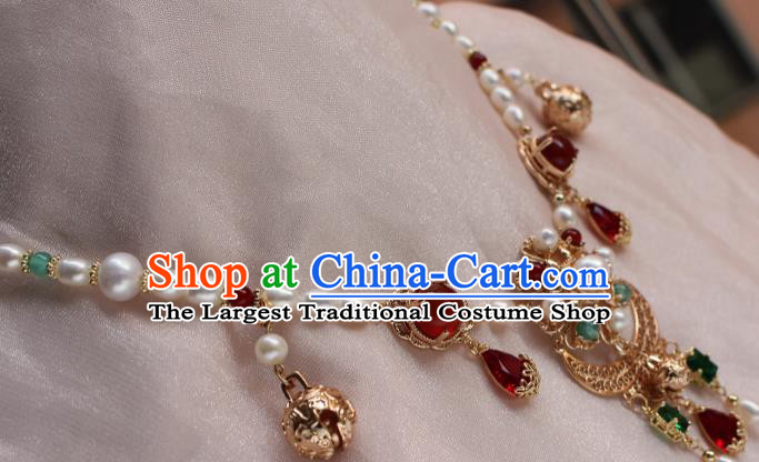China Ancient Palace Lady Pearls Hair Jewelry Traditional Tang Dynasty Princess Agate Eyebrows Pendant