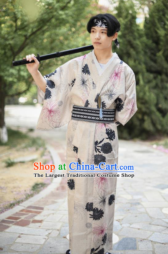 Asian Japan Traditional Printing Chrysanthemum Yukata Robe Japanese Cosplay Samurai Clothing