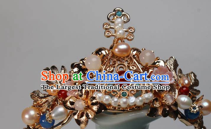China Ancient Court Woman Headwear Hairpin Traditional Tang Dynasty Palace Lady Golden Lute Hair Crown