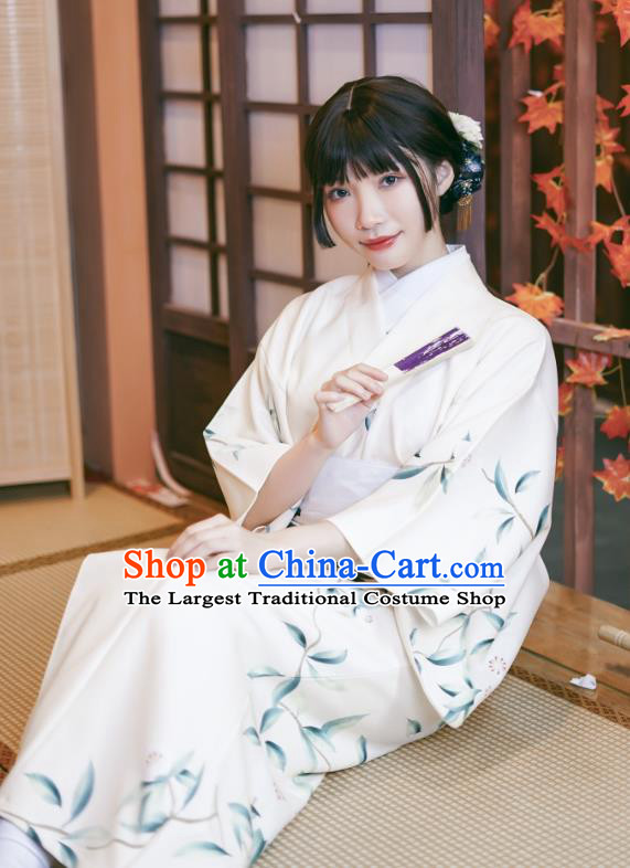 Asian Japan Printing Pear Blossom Kimono Dress Japanese Traditional Female Yukata Costumes