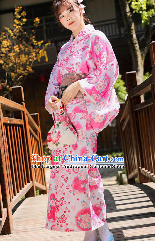 Asian Japan Printing Kimono Dress Japanese Traditional Hanabi Taikai Young Lady Yukata Costume