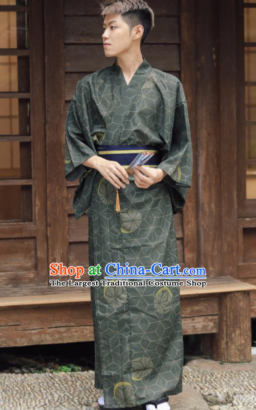 Japanese Cosplay Samurai Clothing Asian Japan Traditional Dark Green Yukata