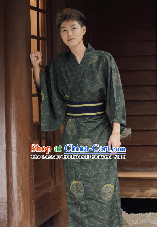 Japanese Cosplay Samurai Clothing Asian Japan Traditional Dark Green Yukata