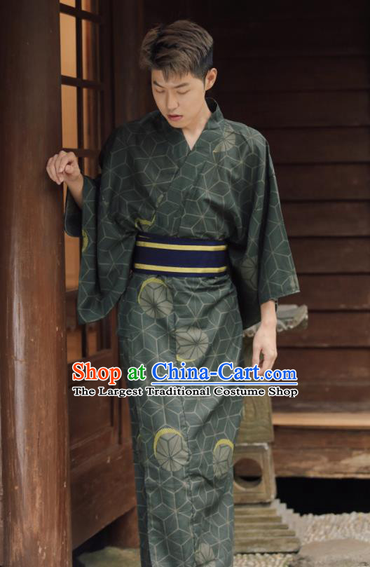 Japanese Cosplay Samurai Clothing Asian Japan Traditional Dark Green Yukata