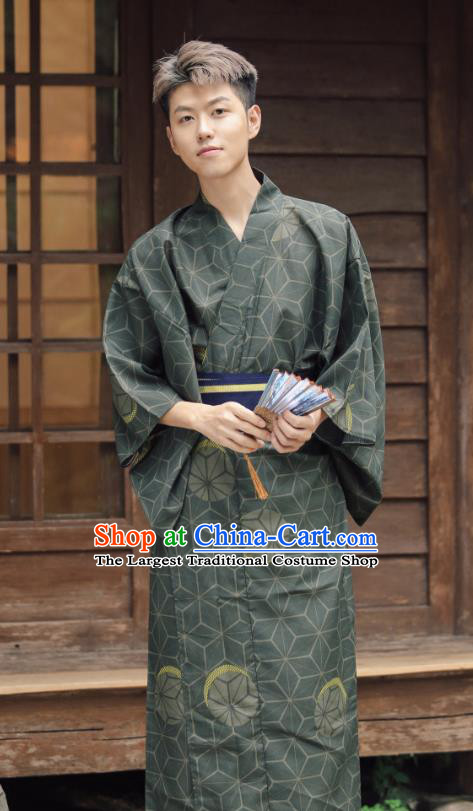 Japanese Cosplay Samurai Clothing Asian Japan Traditional Dark Green Yukata