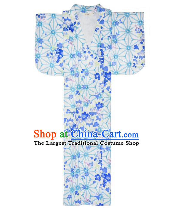 Japanese Traditional Hanabi Taikai Yukata Dress Asian Japan Summer Festival Printing White Kimono Fashion