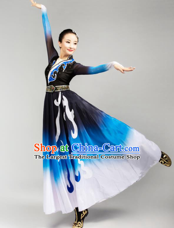 China Mongolian Ethnic Stage Performance Dress Outfits Traditional Mongol Nationality Folk Dance Clothing and Headpiece