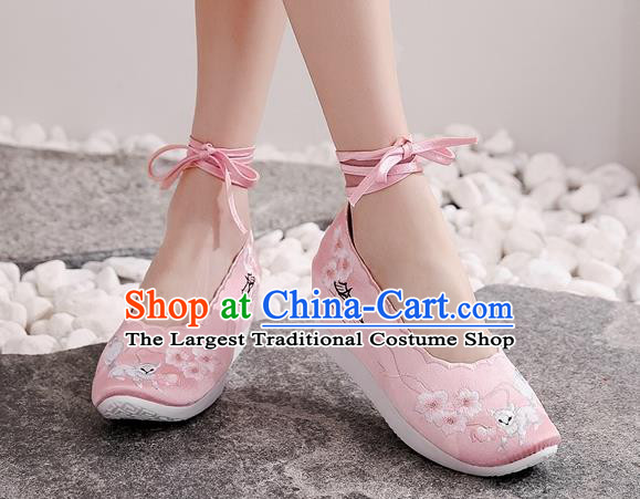 China National Pink Satin Shoes Traditional Tang Dynasty Princess Shoes Embroidered Shoes