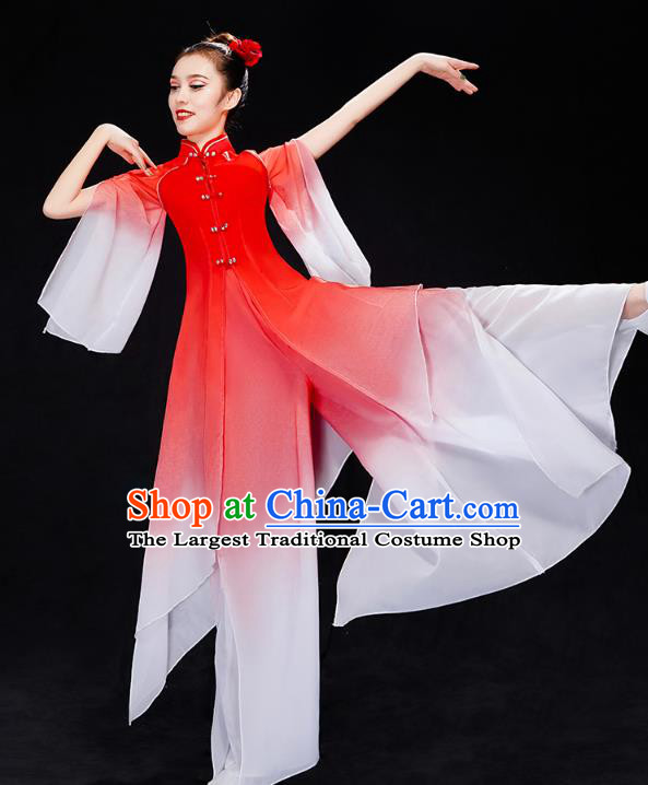 Chinese Woman Fan Dance Red Outfits Umbrella Dance Clothing Traditional Classical Dance Costumes