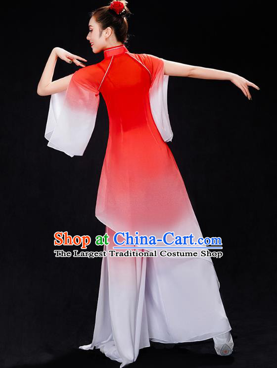 Chinese Woman Fan Dance Red Outfits Umbrella Dance Clothing Traditional Classical Dance Costumes