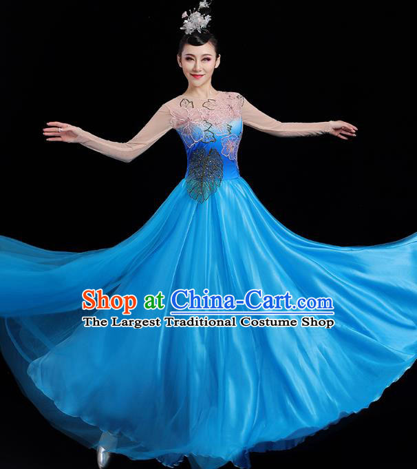 China Spring Festival Gala Opening Dance Costume Modern Dance Clothing Chorus Performance Blue Dress