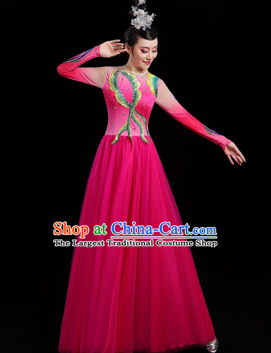 China Modern Dance Clothing Stage Performance Rosy Veil Dress Spring Festival Gala Opening Dance Costume