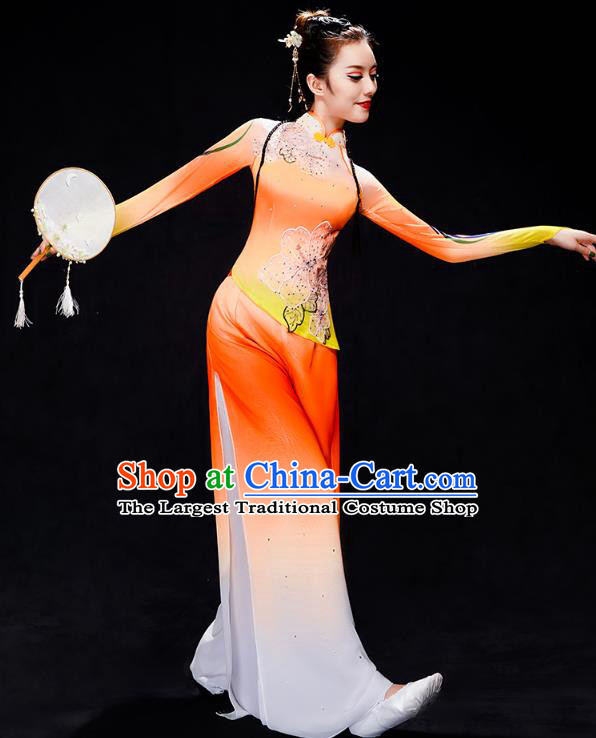 Chinese Classical Dance Costumes Woman Fan Dance Orange Outfits Traditional Umbrella Dance Clothing