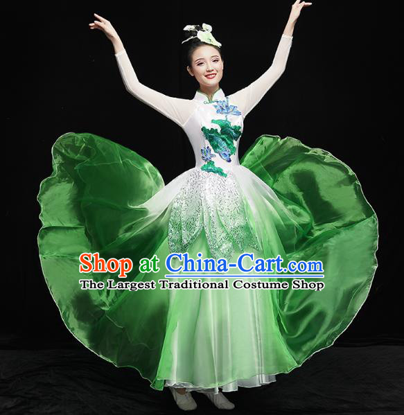 China Spring Festival Gala Lotus Dance Costume Modern Dance Clothing Chorus Performance Green Dress