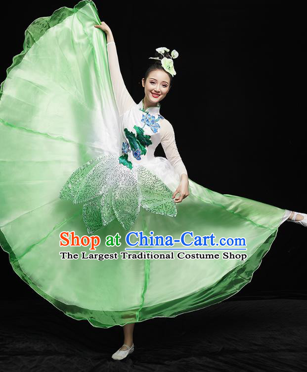 China Spring Festival Gala Lotus Dance Costume Modern Dance Clothing Chorus Performance Green Dress