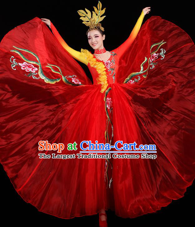 China Spring Festival Gala Opening Dance Costume Flower Dance Clothing Chorus Group Performance Red Dress