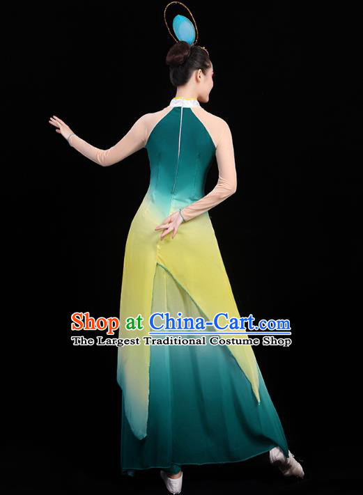 Chinese Umbrella Dance Embroidered Orchids Green Dress Traditional Performance Clothing Classical Dance Costumes