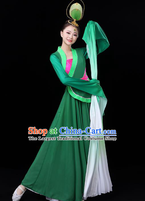 Chinese Classical Dance Costume Umbrella Dance Green Dress Traditional Water Sleeve Dance Performance Clothing