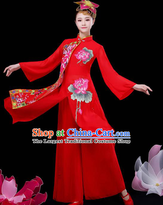 Chinese Classical Dance Clothing Umbrella Dance Red Dress Traditional Performance Outfits