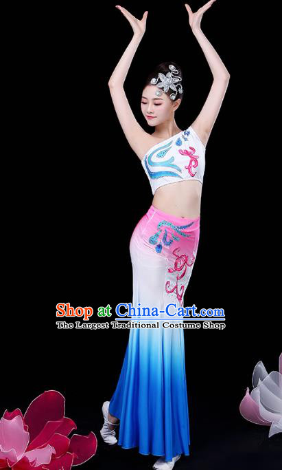 Chinese Yunnan Ethnic Peacock Dance Costume Traditional Dai Minority Nationality Stage Performance Dress Outfits