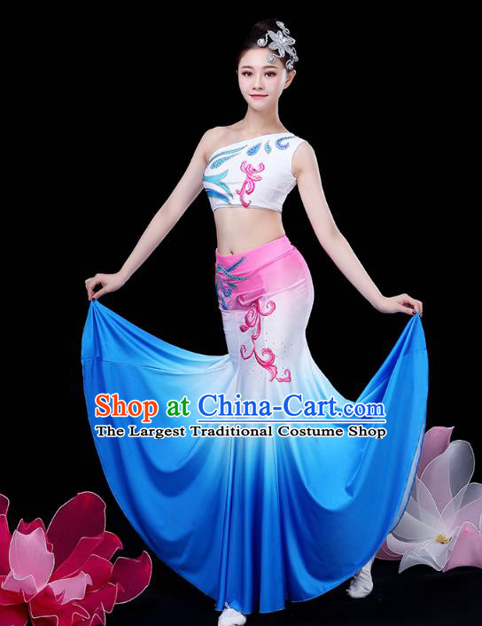 Chinese Yunnan Ethnic Peacock Dance Costume Traditional Dai Minority Nationality Stage Performance Dress Outfits