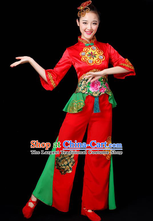 China Folk Dance Group Dance Clothing Drum Dance Costume Jiaozhou Yangko Dance Red Uniforms