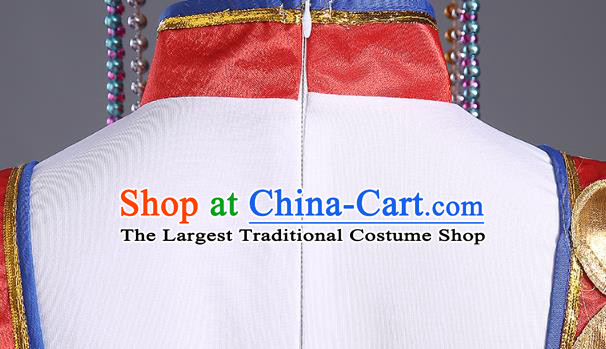 Chinese Traditional Mongol Minority Nationality Folk Dance Short Dress Outfits Mongolian Ethnic Performance Costume