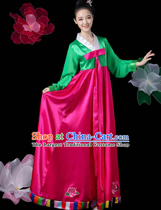 Chinese Korean Ethnic Folk Dance Costume Traditional Minority Nationality Stage Performance Rosy Dress Outfits