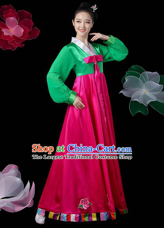 Chinese Korean Ethnic Folk Dance Costume Traditional Minority Nationality Stage Performance Rosy Dress Outfits
