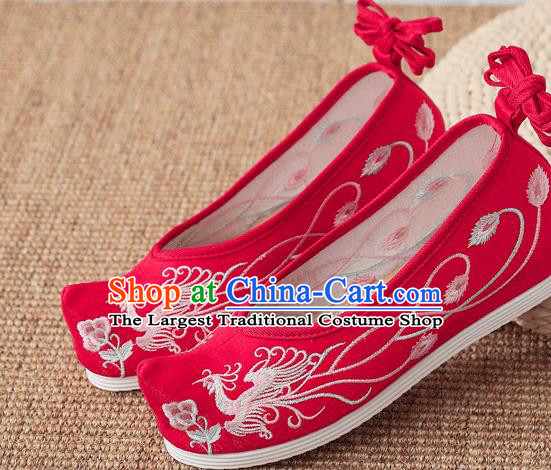 China Wedding Shoes Embroidered Phoenix Shoes Handmade Bride Red Bow Shoes