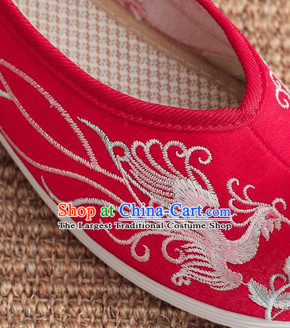 China Wedding Shoes Embroidered Phoenix Shoes Handmade Bride Red Bow Shoes